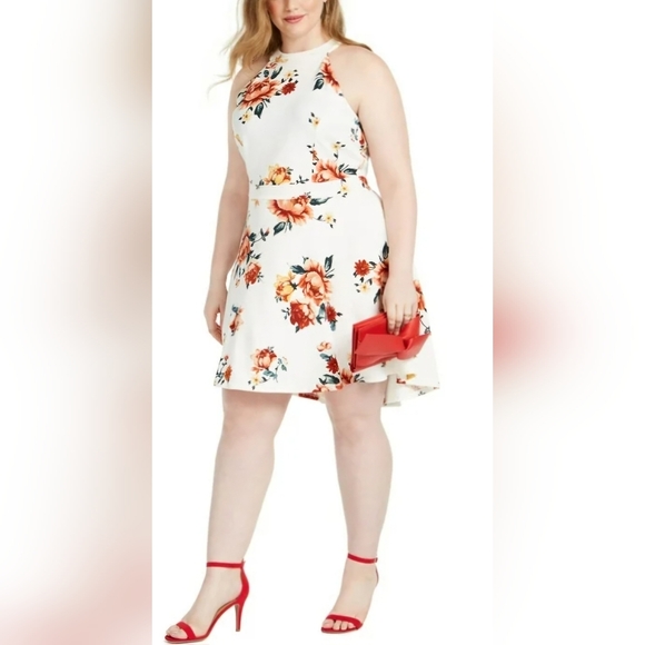 ALMOST FAMOUS Womens Ivory Floral Knee Length Fit + Flare Dress  Size: Small - Picture 3 of 10
